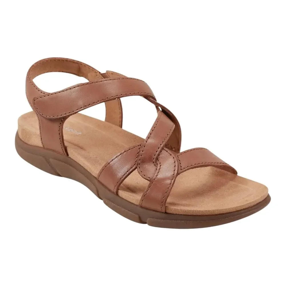 Easy Spirit Women's Minny Leather Round Toe Flat Sandals Brown Size 10